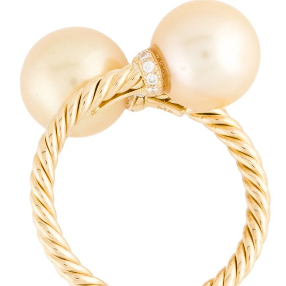 DAVID YURMAN 18K YELLOW GOLD PEARL & DIAMOND SOLARI BYPASS COCKTAIL RING - Picture 5 of 10